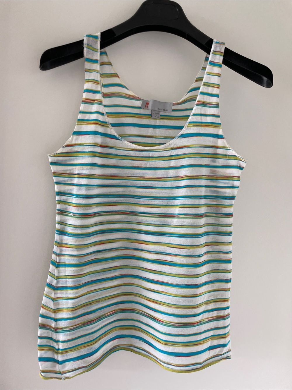 Missoni White Tank Top with Teal, Yellow & Orange Stripes - Picture 4 of 10